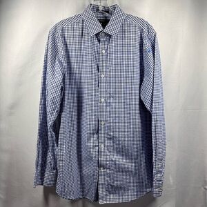 Banana Republic Men’s Med Blue and White Gingham Button Down Camden Fit Shirt‎